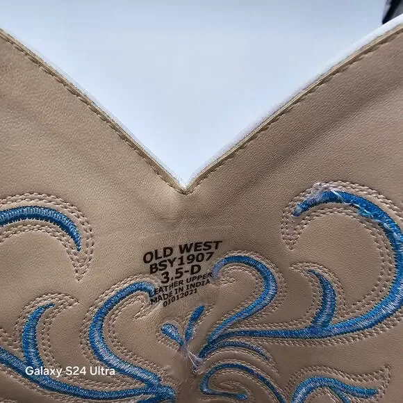 Old West Western Boots Purple Brown Leather Square Toe Cowboy Cowgirl Girls 3.5D - Picture 9 of 9